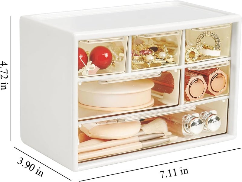 LIPCHEEGO 6 Pcs Small Drawer Organizer for Desk, Mini Desktop Drawer Organizer with 6 Clear Drawers, Plastic Desktop Craft Storage Box for Desk Office School Home 7.1" x 3. 8" x 4.6" (White) - Image 2